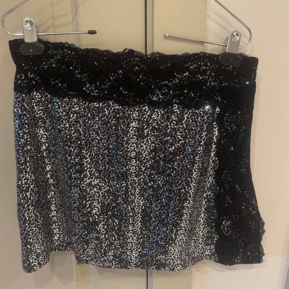 Black Sequin Skirt with Side Slit
